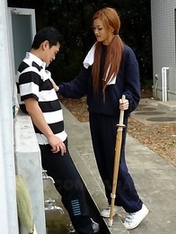 An Umemiya gives hot head outdoor
