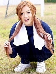 An Umemiya poses out on the field