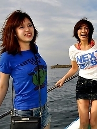 Really hot Japanese girls on a boat