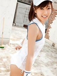 Kana Yuuki takes tennis skirt off while playing with ball