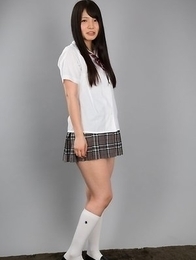 Seductive schoolgirl Sana Iori jerking a guy's cock with her delightful feet right here