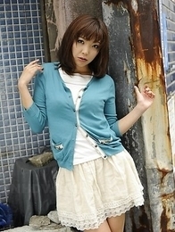 Juri Kitahara in blue sweater and lace skirt