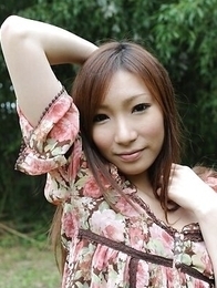 Kaoru Sakaki gets naked outside and reveals her hairy pussy