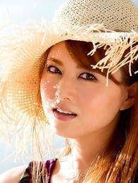 Akiho Yoshizawa in black bath suit is amazing model on the beach