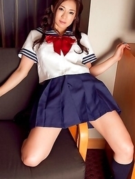 Minori Hatsune shows hot bum in panty under school uniform