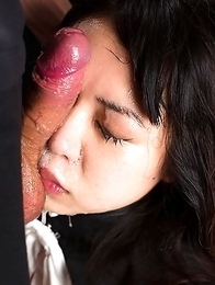 Face fuck maid slave Chiho Arimura is given cock cleaning work but after endless gagging on hard cock all she does is make a complete mess of everythi