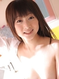 Miku Tamaru in white shirt shows big tits and enjoys drinking water.