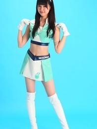 Tsukasa Arai is sexy steward in short skirt and long boots