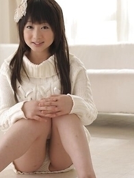 Miku Tamaru shows big tits and hairy pussy after undressing sweater.