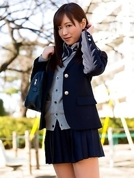 Japanese schoolgirl Sakura Miyuki showing panties