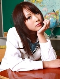 Mai Nishida takes school uniform off and shows big tits
