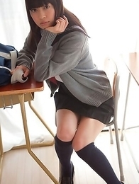 Young japanese Yuuri Shiina in school uniform is so cute while walking