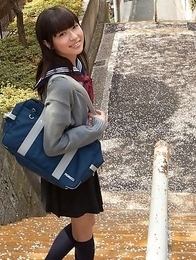 Young japanese Yuuri Shiina in school uniform is so cute while walking