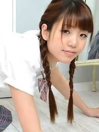 Mizuho Shiraishi with sexy pigtails shows ass under skirt