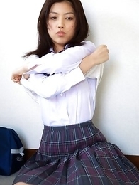 Azusa Togashi undresses uniform to show behind in panty