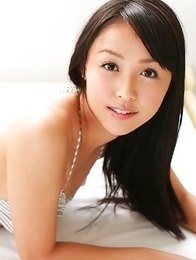 Miyu Watanabe touches big melons in bra on ball while plays
