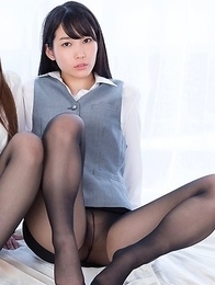 Sexy schoolgirls in pantyhose Sara Yurikawa and Yui Kasugano posing together