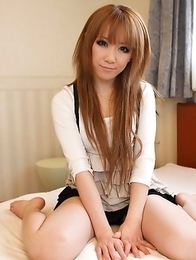 Beautiful and brown haired Japanese Ai spreading her legs to take on our stunt cock