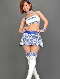 Ichika Nishimura in long boots and short skirt is playful