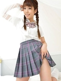 Mizuho Shiraishi with pigtails and uniform sits with ass up
